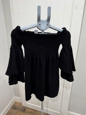 ILLA ILLA Black Smocked Off Shoulder Mini Dress